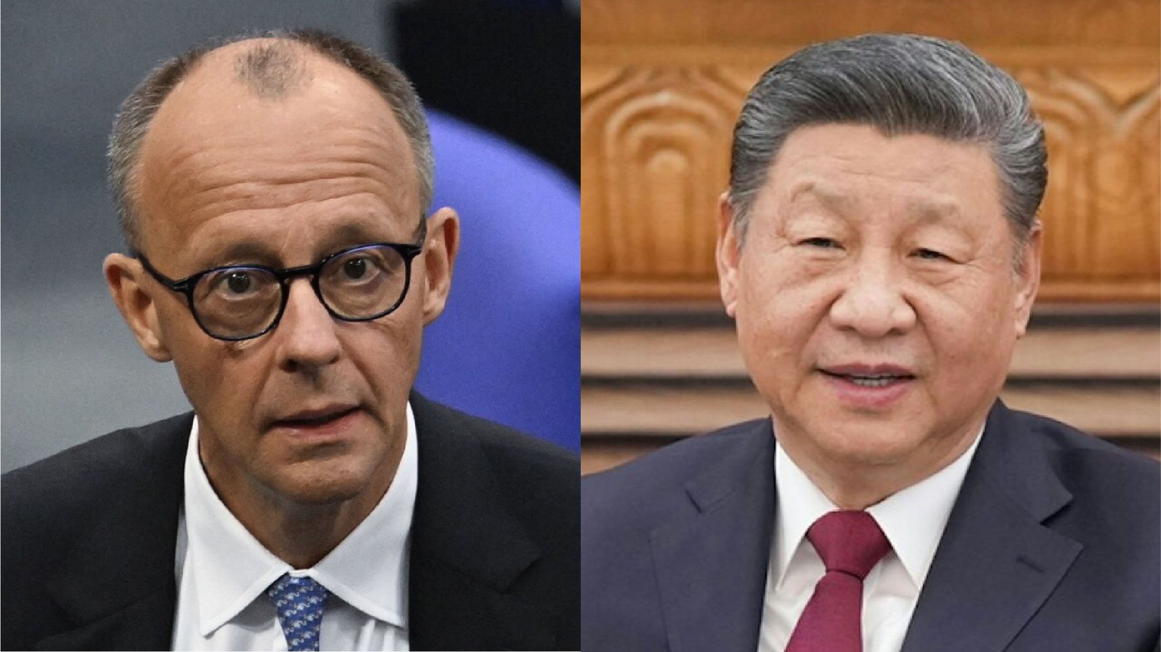 德國總理梅爾茨(Friedrich Merz)(左)今天(23日)與中國國家主席習近平(右)通話。(資料合成照)