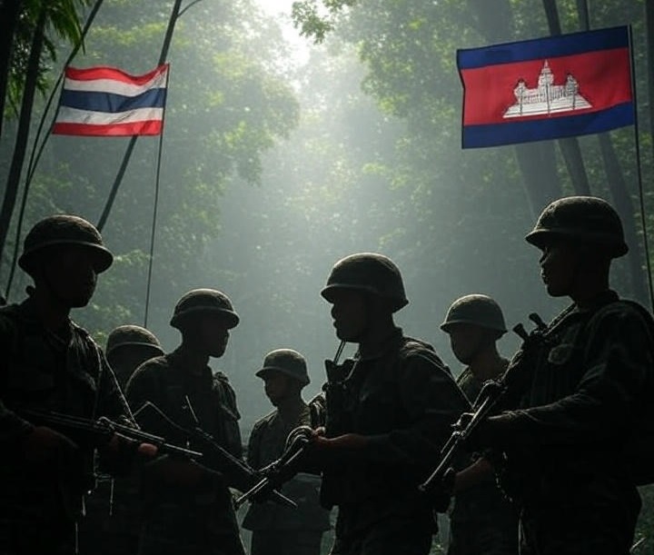 泰國和柬埔寨軍方人員28日表示，兩國在邊境地區發生了罕見交火衝突。(AI生成圖)